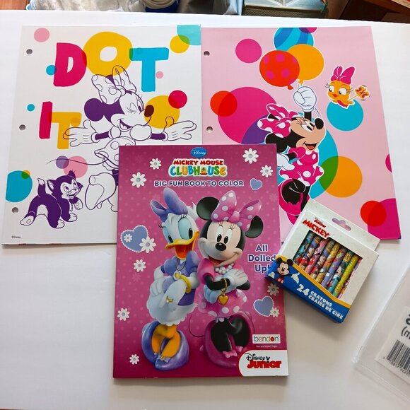 Disney Mickey Minnie Mouse Clubhouse Folder Coloring Book Set Crayons Kids Girl - Picture 1 of 12